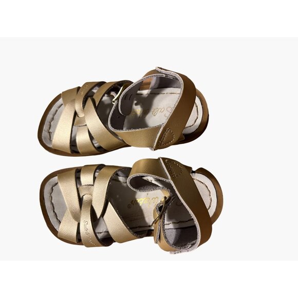 Salt Water Sandals Metallic Gold Leather Toddler Girls Size 5 Excellent very gen - Picture 3 of 6